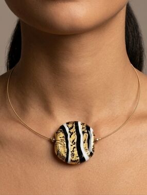 Murano Glass Choker Necklace - 24kt Gold Leaf - Italian Art Bohemian